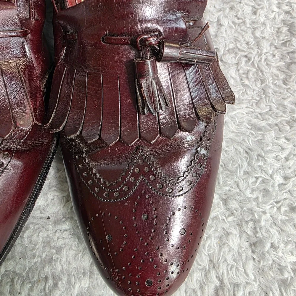 VTG Florsheim Royal Imperial‎ Tassel Loafers Oxblood Wingtip Kiltie Mens 10.5 D